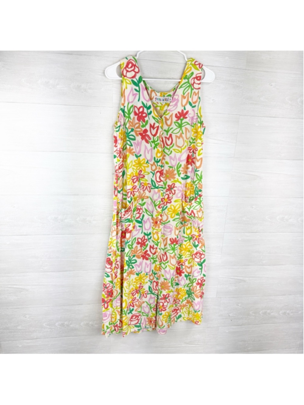 Jams World Painted Floral Print Button Front Shift Dress M